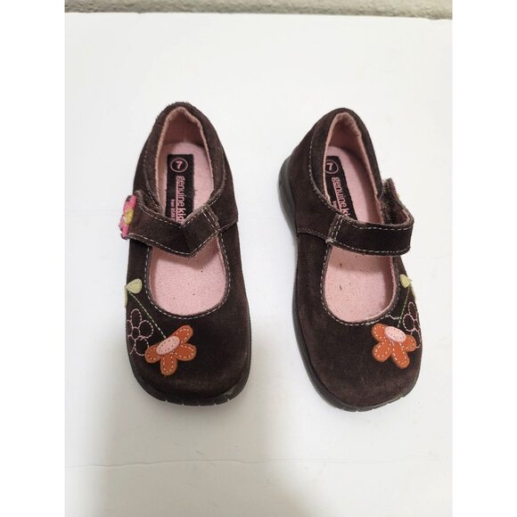 Genuine Kids Brown Mary Jane Toddler Shoes With Flower Embroidery Size 7 - Picture 1 of 10